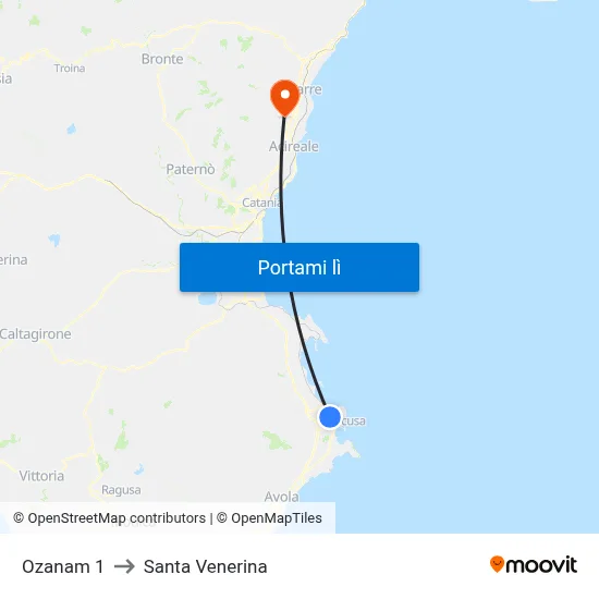Ozanam 1 to Santa Venerina map