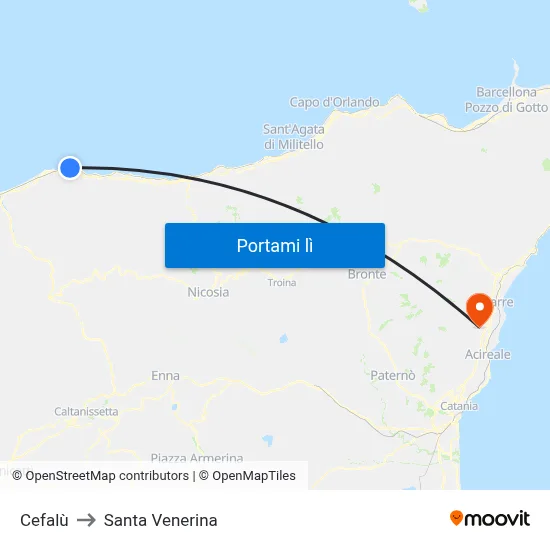 Cefalù to Santa Venerina map
