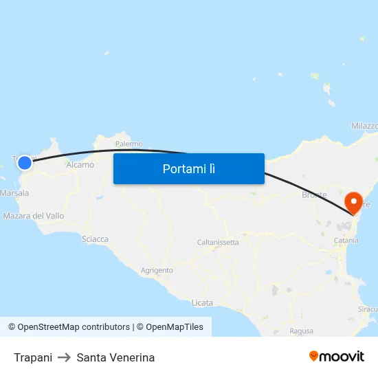 Trapani to Santa Venerina map