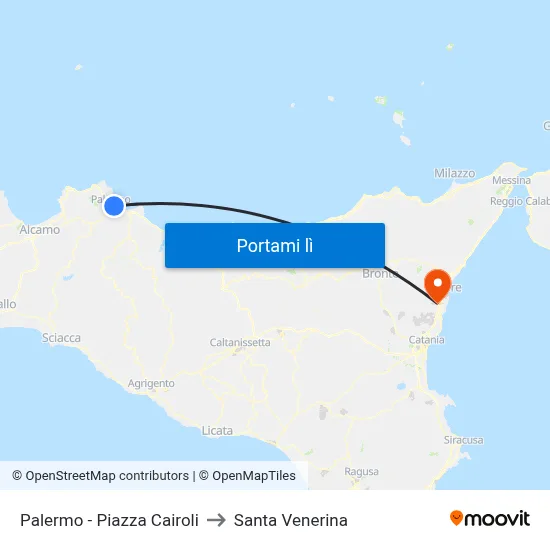 Palermo - Piazza Cairoli to Santa Venerina map