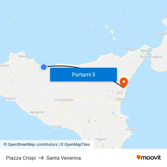 Piazza Crispi to Santa Venerina map