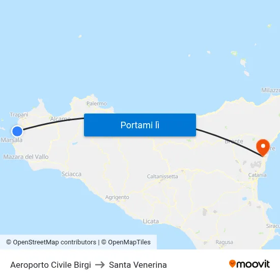Aeroporto Civile Birgi to Santa Venerina map