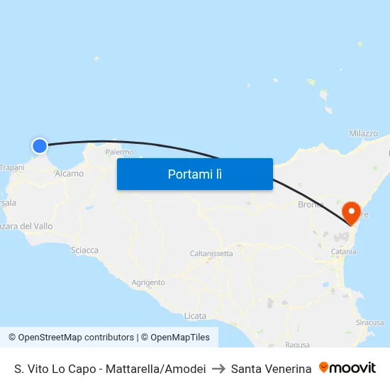 S. Vito Lo Capo - Mattarella/Amodei to Santa Venerina map