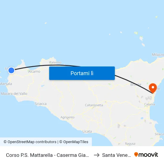 Corso P.S. Mattarella - Caserma Giannettino to Santa Venerina map