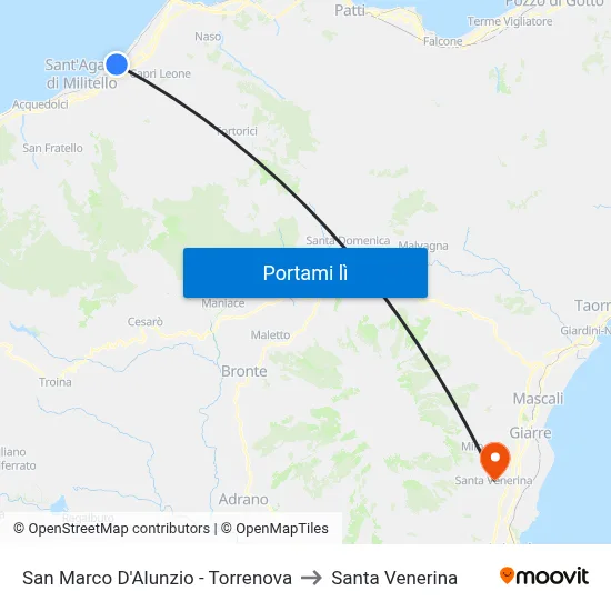 San Marco D'Alunzio - Torrenova to Santa Venerina map