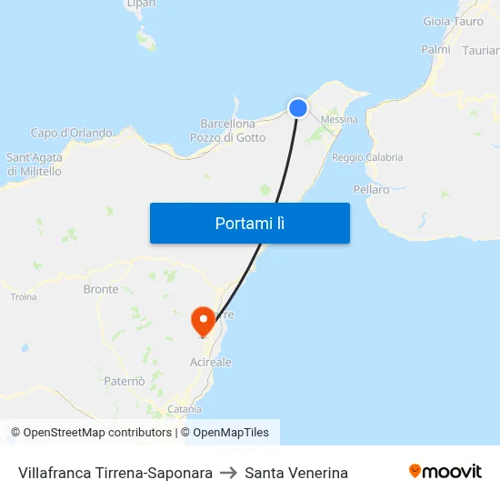 Villafranca Tirrena-Saponara to Santa Venerina map