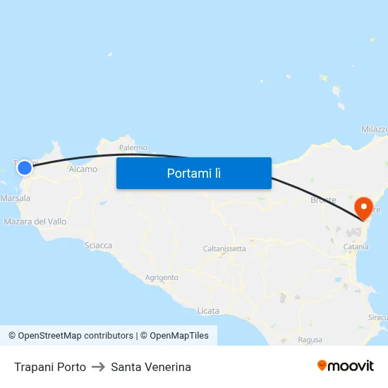Trapani Porto to Santa Venerina map