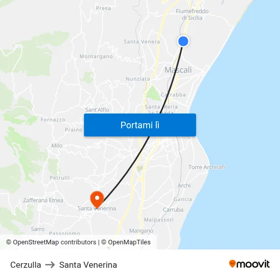 Cerzulla to Santa Venerina map