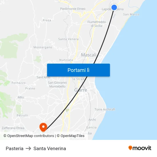 Pasteria to Santa Venerina map