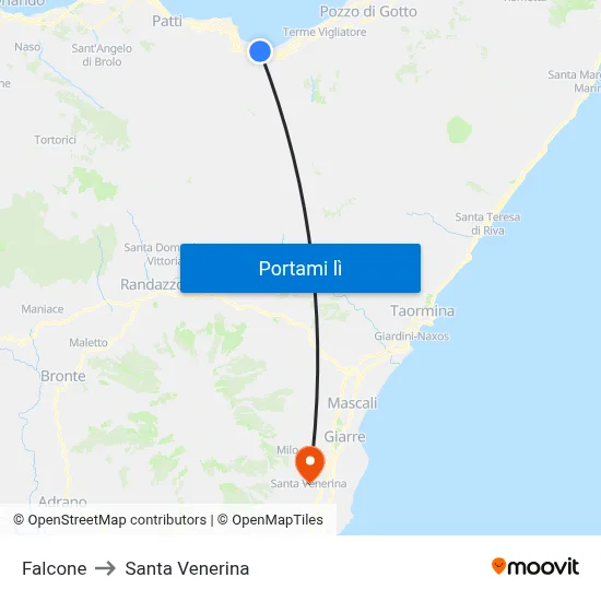 Falcone to Santa Venerina map