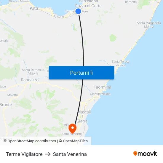 Terme Vigliatore to Santa Venerina map