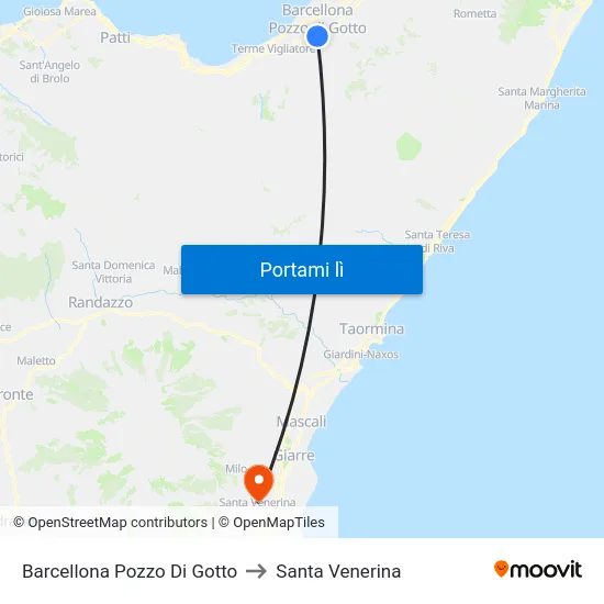 Barcellona Pozzo Di Gotto to Santa Venerina map