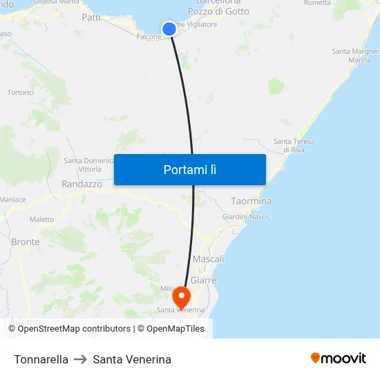 Tonnarella to Santa Venerina map