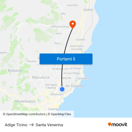 Adige Ticino to Santa Venerina map