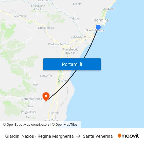Giardini Naxos - Regina Margherita to Santa Venerina map