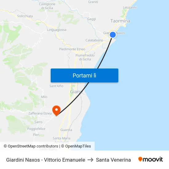 Giardini Naxos - Vittorio Emanuele to Santa Venerina map