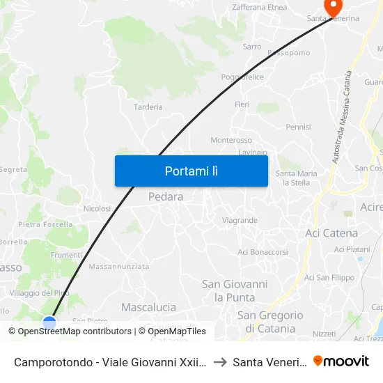 Camporotondo - Viale Giovanni Xxiii, 33 to Santa Venerina map