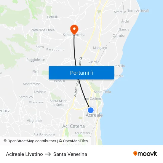 Acireale Livatino to Santa Venerina map