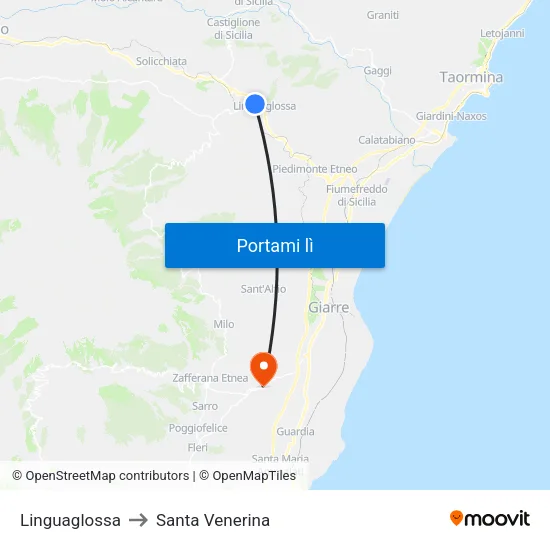 Linguaglossa to Santa Venerina map