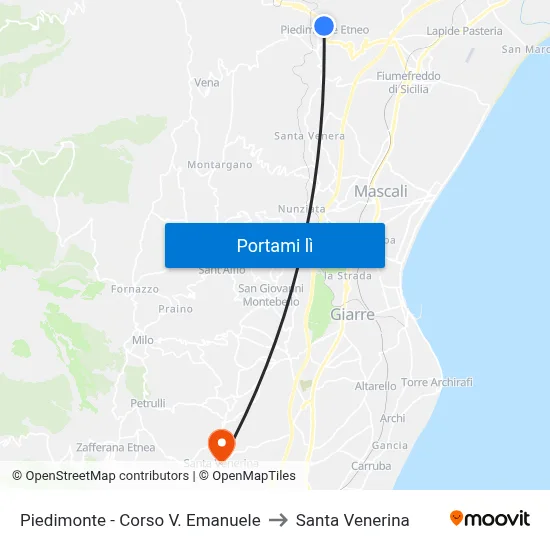 Piedimonte - Corso V. Emanuele to Santa Venerina map