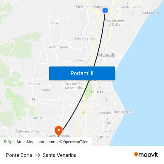 Ponte Boria to Santa Venerina map