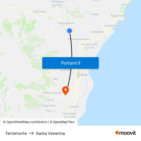 Terremorte to Santa Venerina map