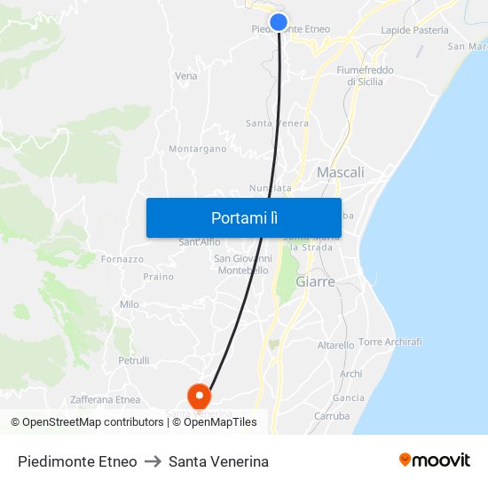 Piedimonte Etneo to Santa Venerina map