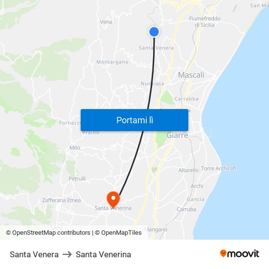 Santa Venera to Santa Venerina map