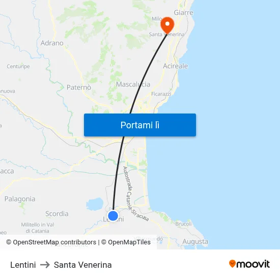 Lentini to Santa Venerina map