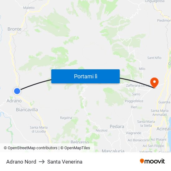 Adrano Nord to Santa Venerina map