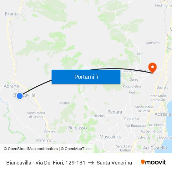 Biancavilla - Via Dei Fiori, 129-131 to Santa Venerina map