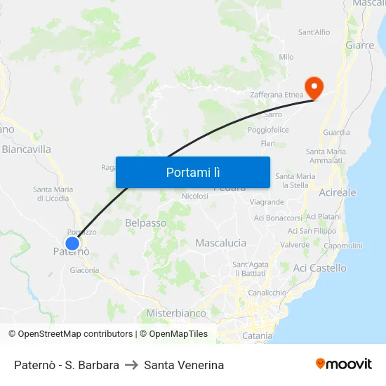 Paternò - S. Barbara to Santa Venerina map