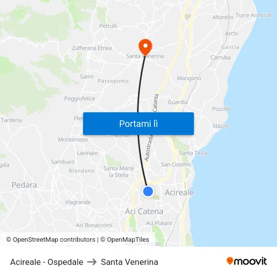 Acireale - Ospedale to Santa Venerina map
