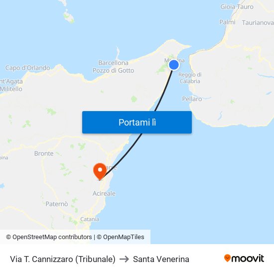 Via T. Cannizzaro (Tribunale) to Santa Venerina map