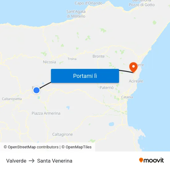 Valverde to Santa Venerina map