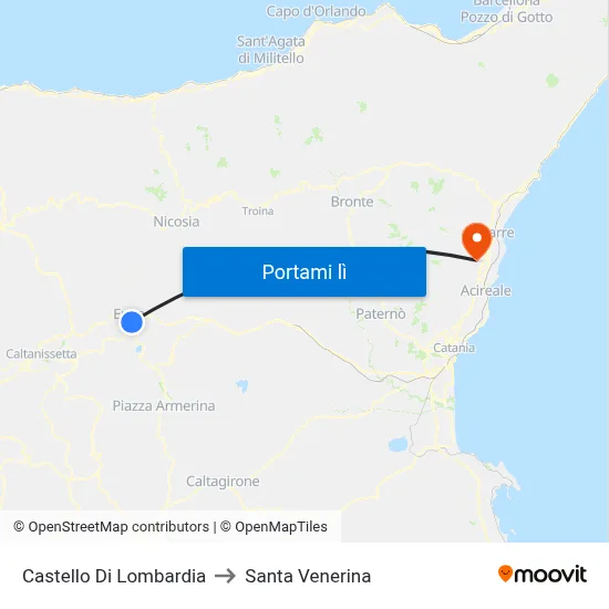 Castello Di Lombardia to Santa Venerina map
