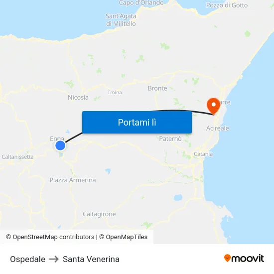 Ospedale to Santa Venerina map