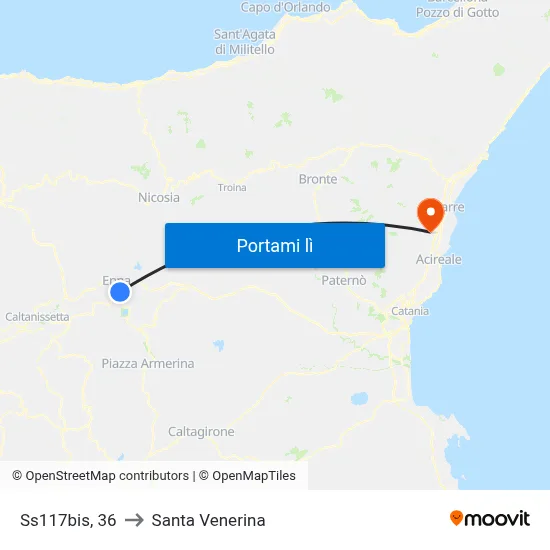 Ss117bis, 36 to Santa Venerina map