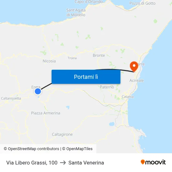 Via Libero Grassi, 100 to Santa Venerina map