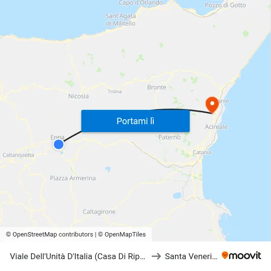 Viale Dell'Unità D'Italia (Casa Di Riposo) to Santa Venerina map