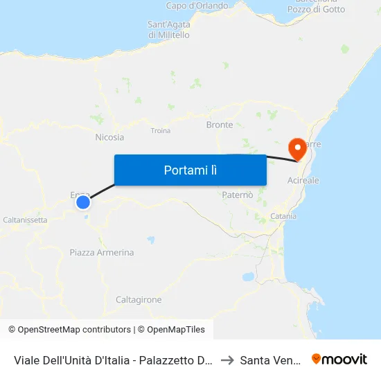 Viale Dell'Unità D'Italia - Palazzetto Dello Sport to Santa Venerina map