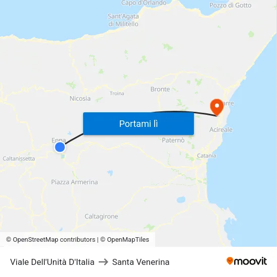 Viale Dell'Unità D'Italia to Santa Venerina map