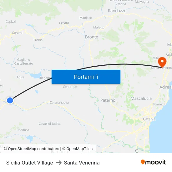 Sicilia Outlet Village to Santa Venerina map