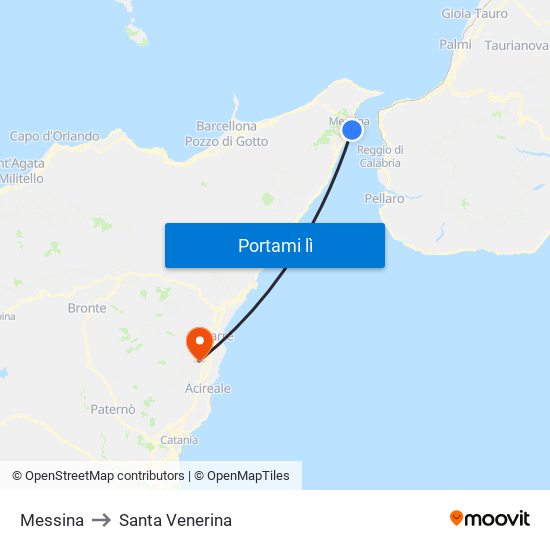 Messina to Santa Venerina map