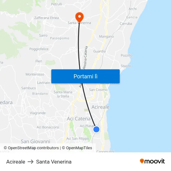 Acireale to Santa Venerina map