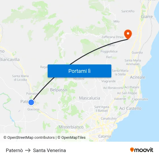 Paternò to Santa Venerina map