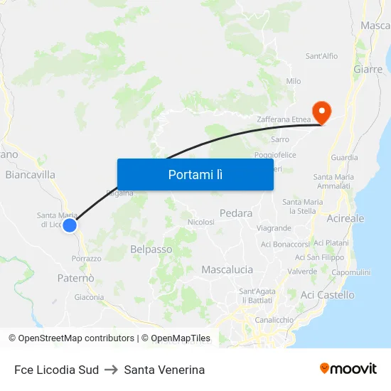 Fce Licodia Sud to Santa Venerina map