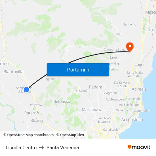 Licodia Centro to Santa Venerina map