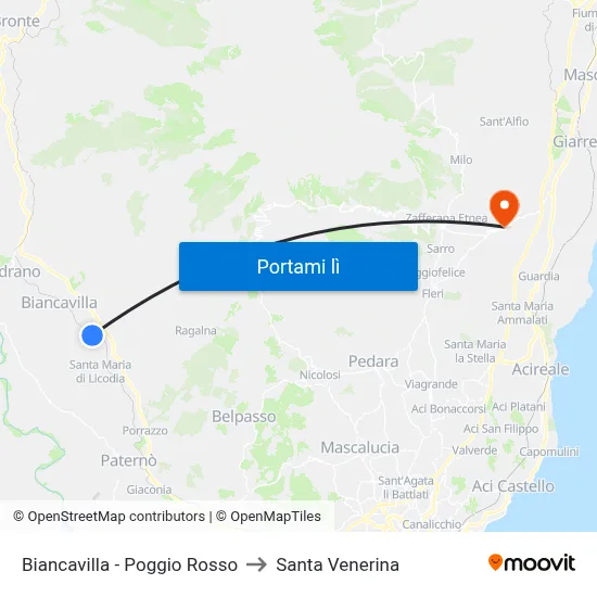 Biancavilla - Poggio Rosso to Santa Venerina map