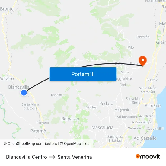 Biancavilla Centro to Santa Venerina map
